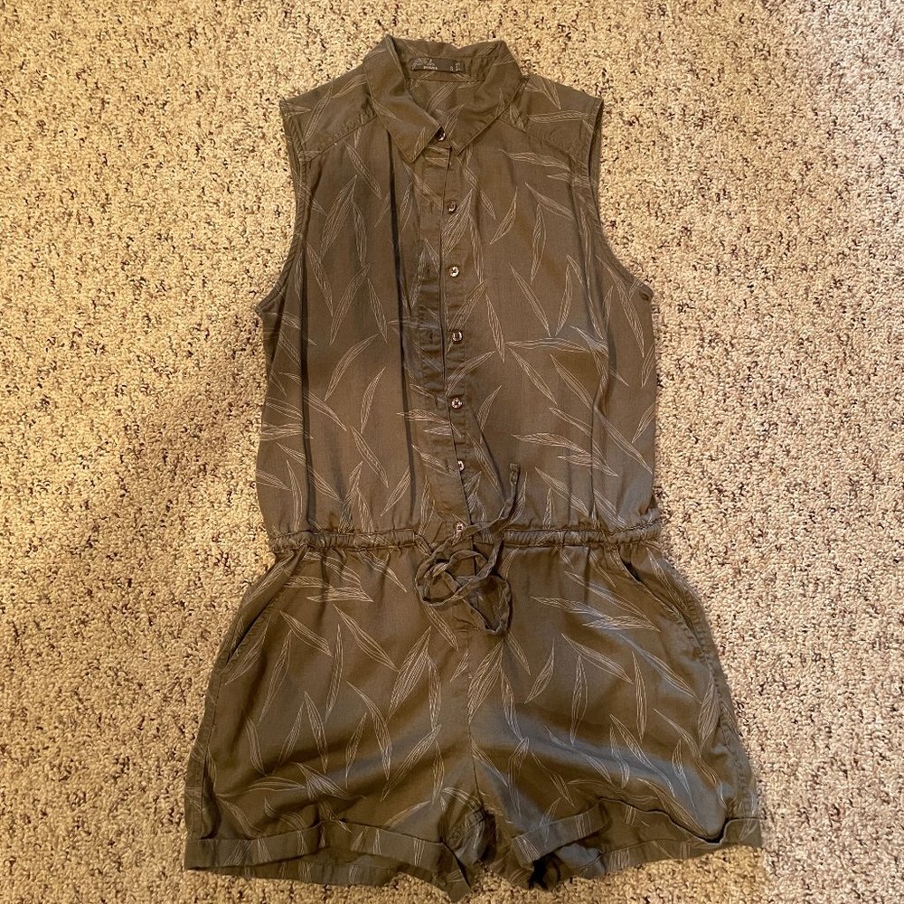 Prana Romper Shorts Sleeveless Green Print Small